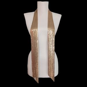 Whiting and Davis Gold Mesh Necklace Scarf Necktie Vintage 1980s Original Disco